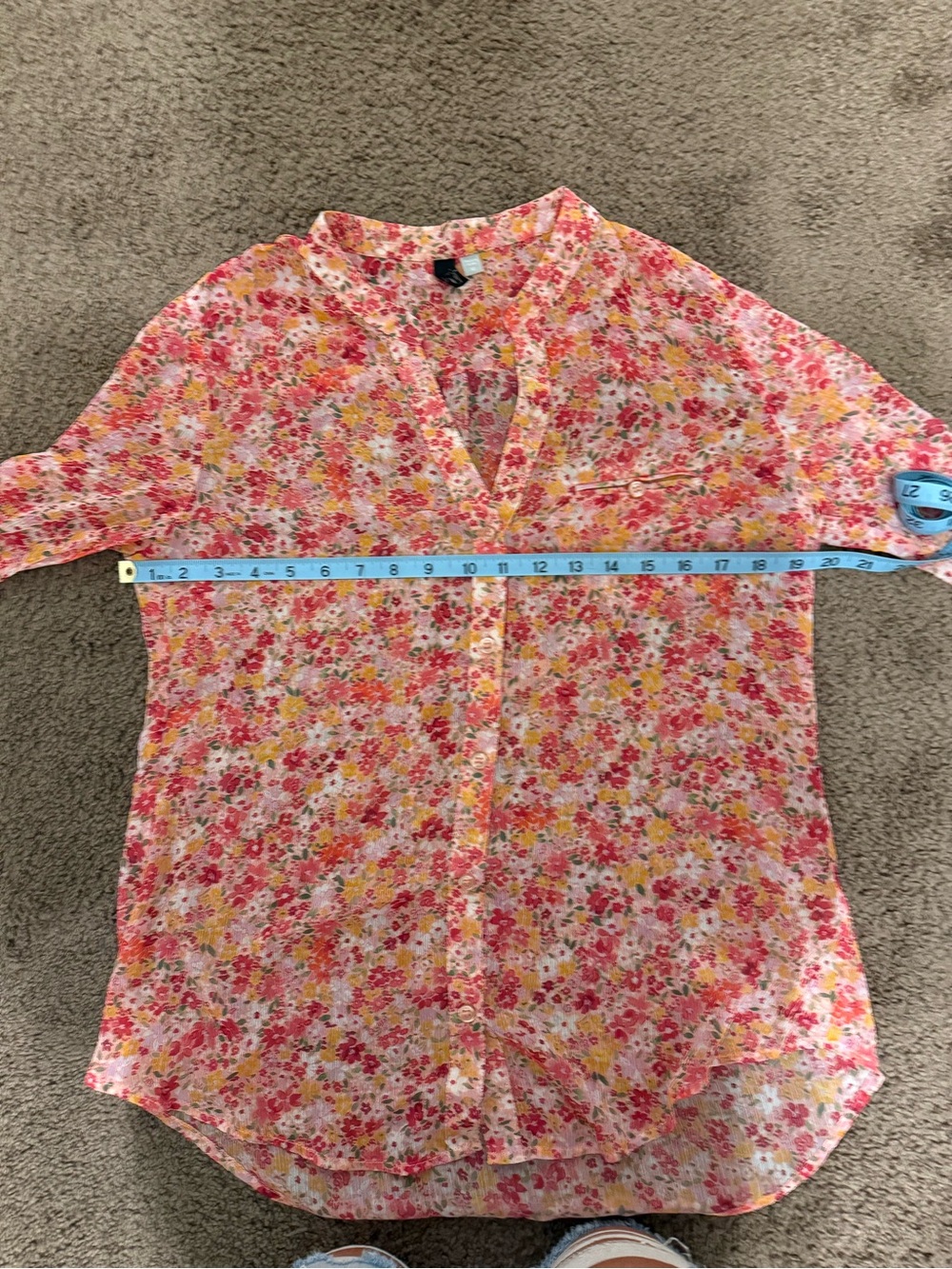 Kut from the Kloth Sheer Floral Button-Front Blouse - Pink & Orange - Picture 7 of 9